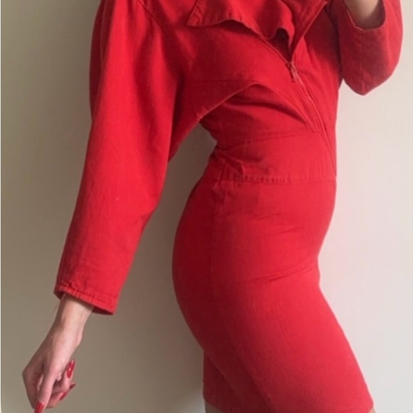 Vintage 80s Joni Blair of California Blazer Zip Front Mini Dress in Scarlet Red - Picture 3 of 13